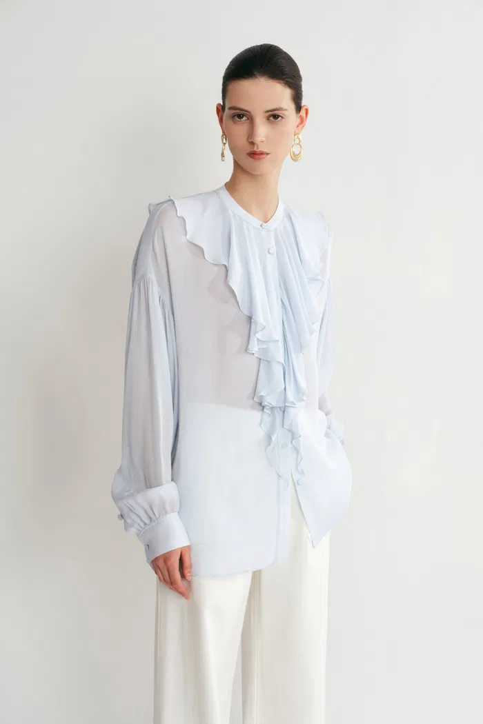 Sini Ruffle Shirt in Silk Canton Crepe - Image 5