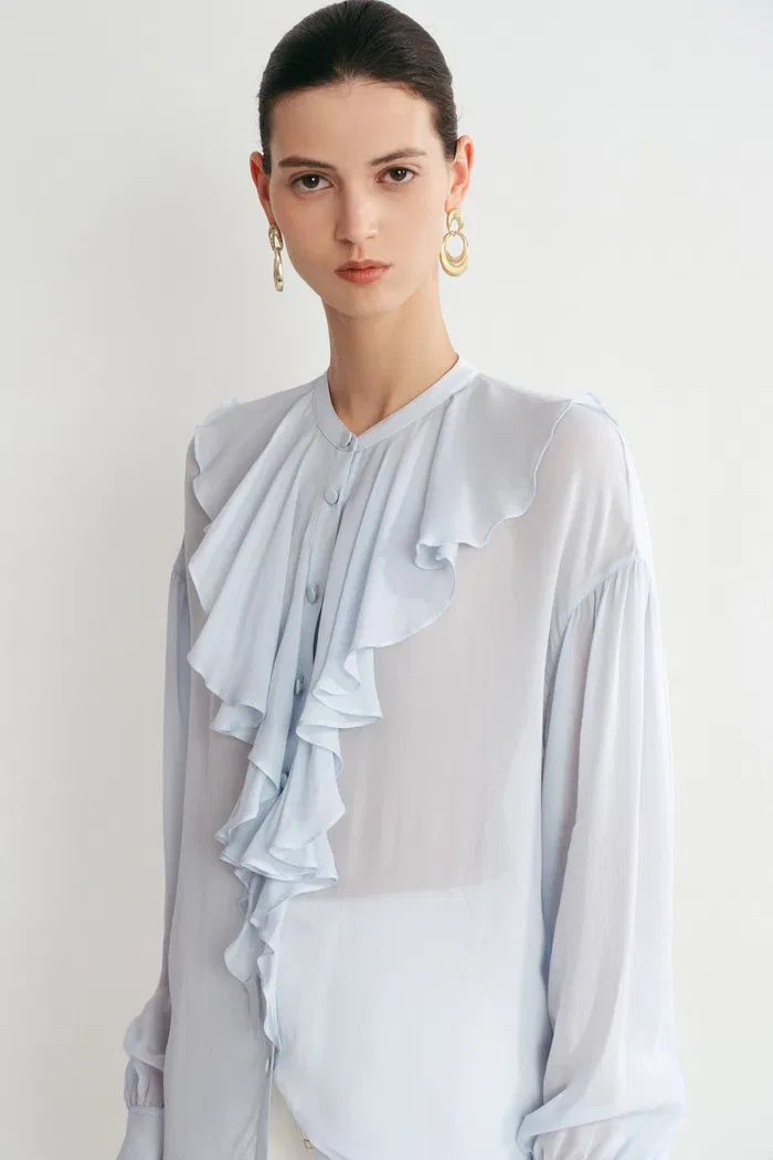 Sini Ruffle Shirt in Silk Canton Crepe - Image 7