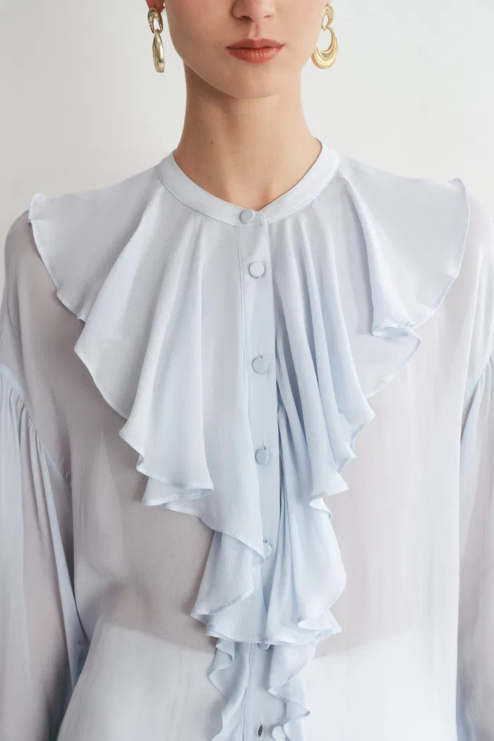 Sini Ruffle Shirt in Silk Canton Crepe - Image 8