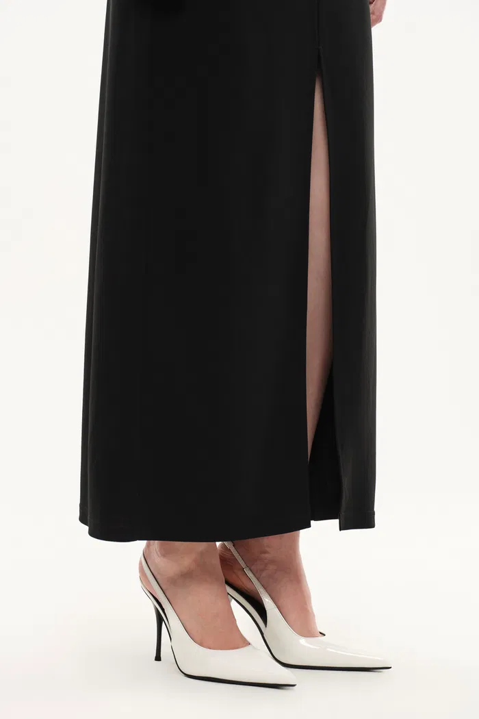 Siren Ruched Slit Midi Skirt in Four Way Stretch Fabric - Image 8