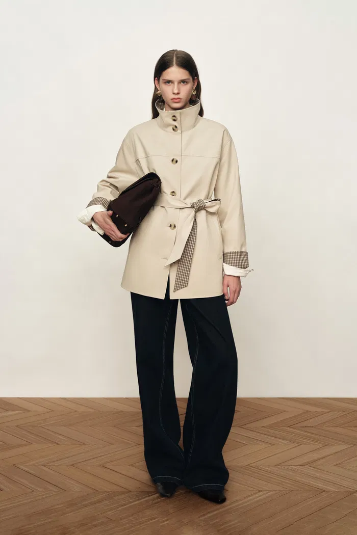 Sita Check Panel Belted Cropped Trench Coat In Trench Cotton - Image 2
