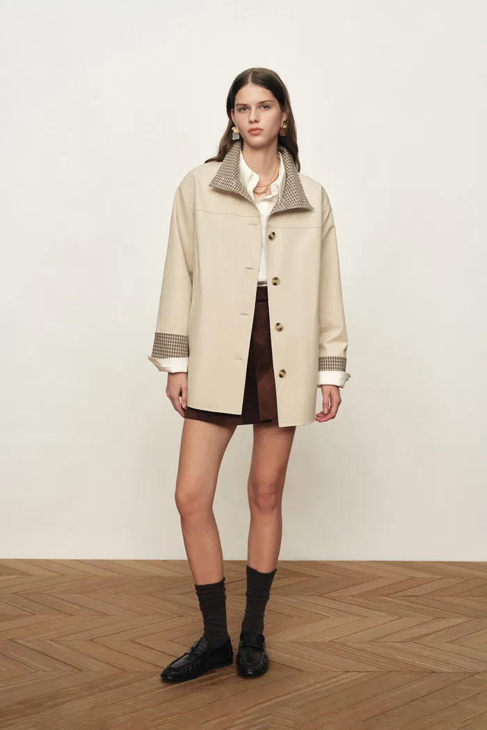 Sita Check Panel Belted Cropped Trench Coat In Trench Cotton - Image 4