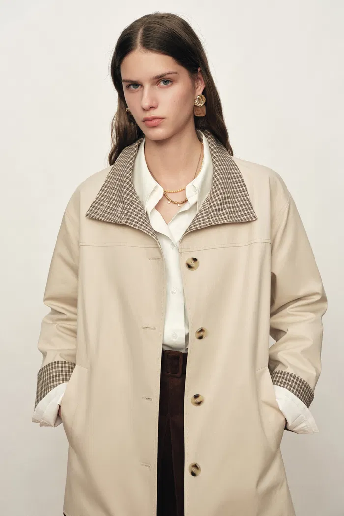 Sita Check Panel Belted Cropped Trench Coat In Trench Cotton - Image 5