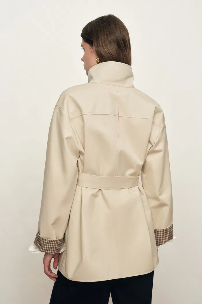 Sita Check Panel Belted Cropped Trench Coat In Trench Cotton - Image 6