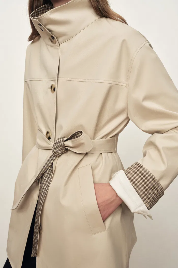 Sita Check Panel Belted Cropped Trench Coat In Trench Cotton - Image 7