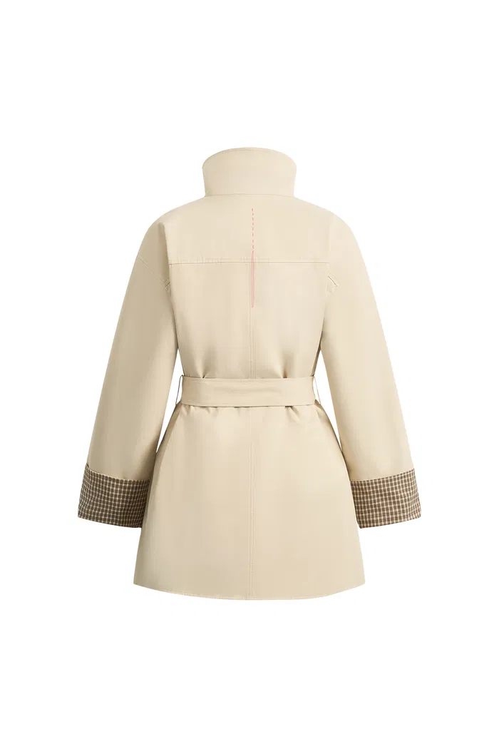 Sita Check Panel Belted Cropped Trench Coat In Trench Cotton - Image 9