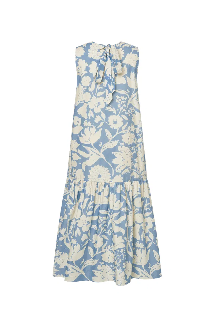 Sky Flora Print Sleeveless Dress in Cotton Poplin - Image 11