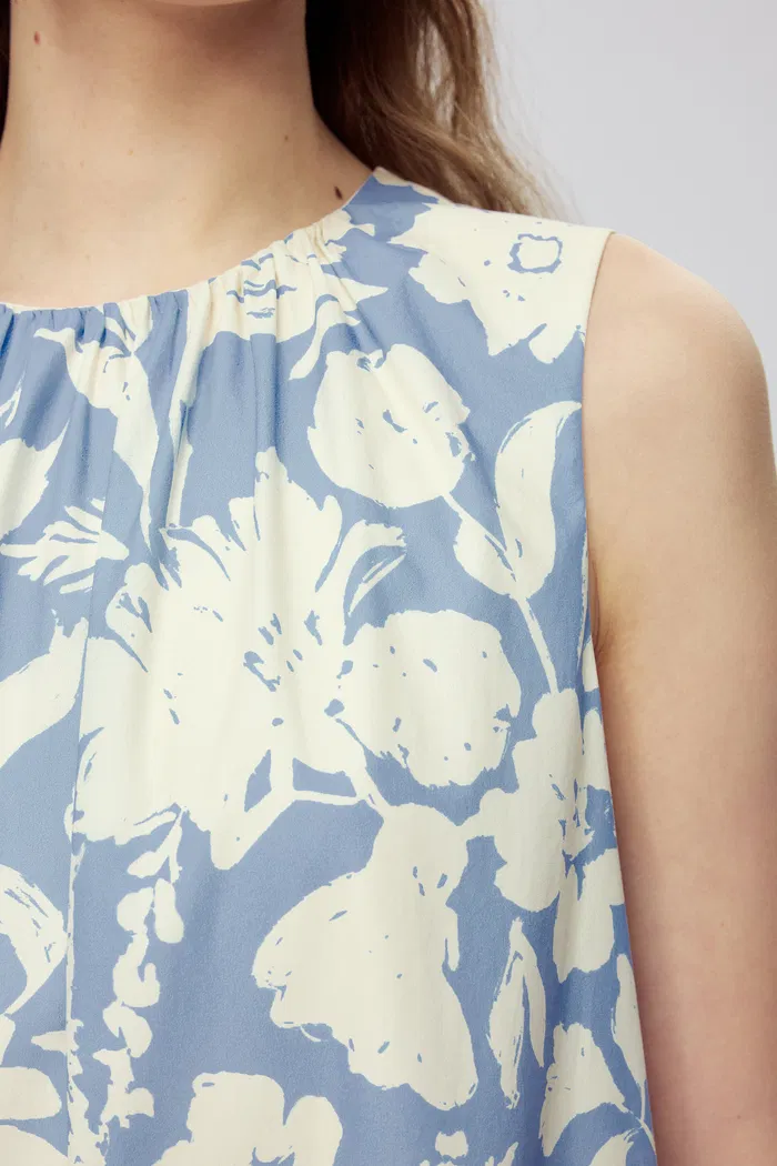 Sky Flora Print Sleeveless Dress in Cotton Poplin - Image 8