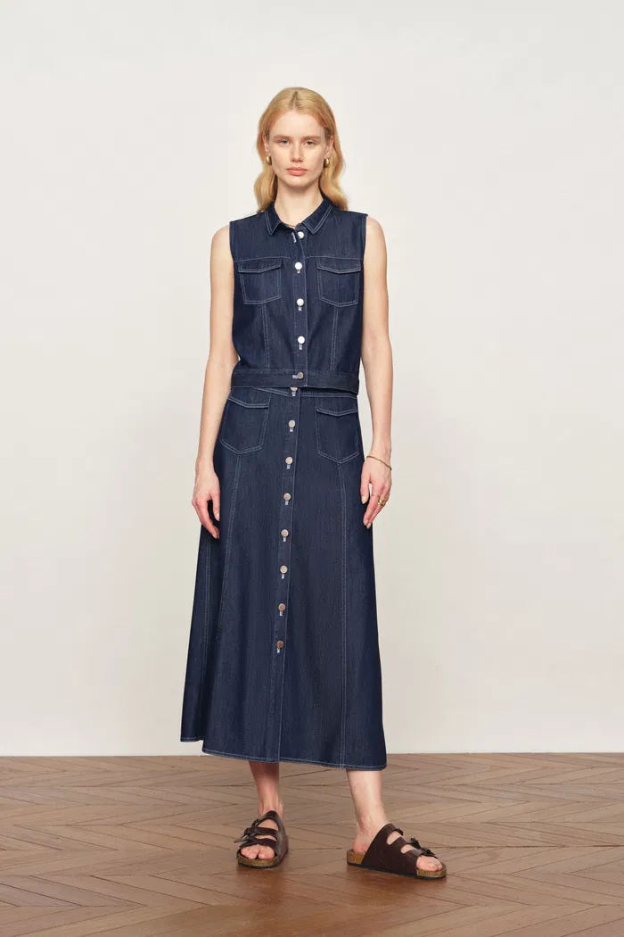 Sloane Tencel Denim Vest Top and Skirts Matching Set in Lightweight Cotton Denim