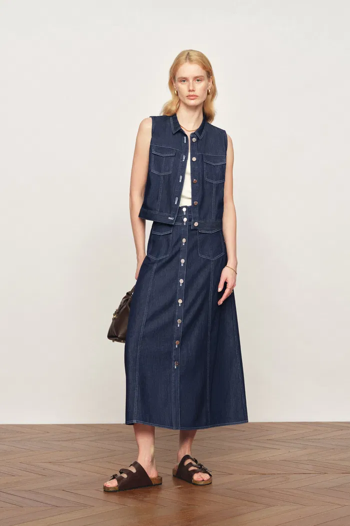 Sloane Tencel Denim Vest Top and Skirts Matching Set in Lightweight Cotton Denim - Image 3