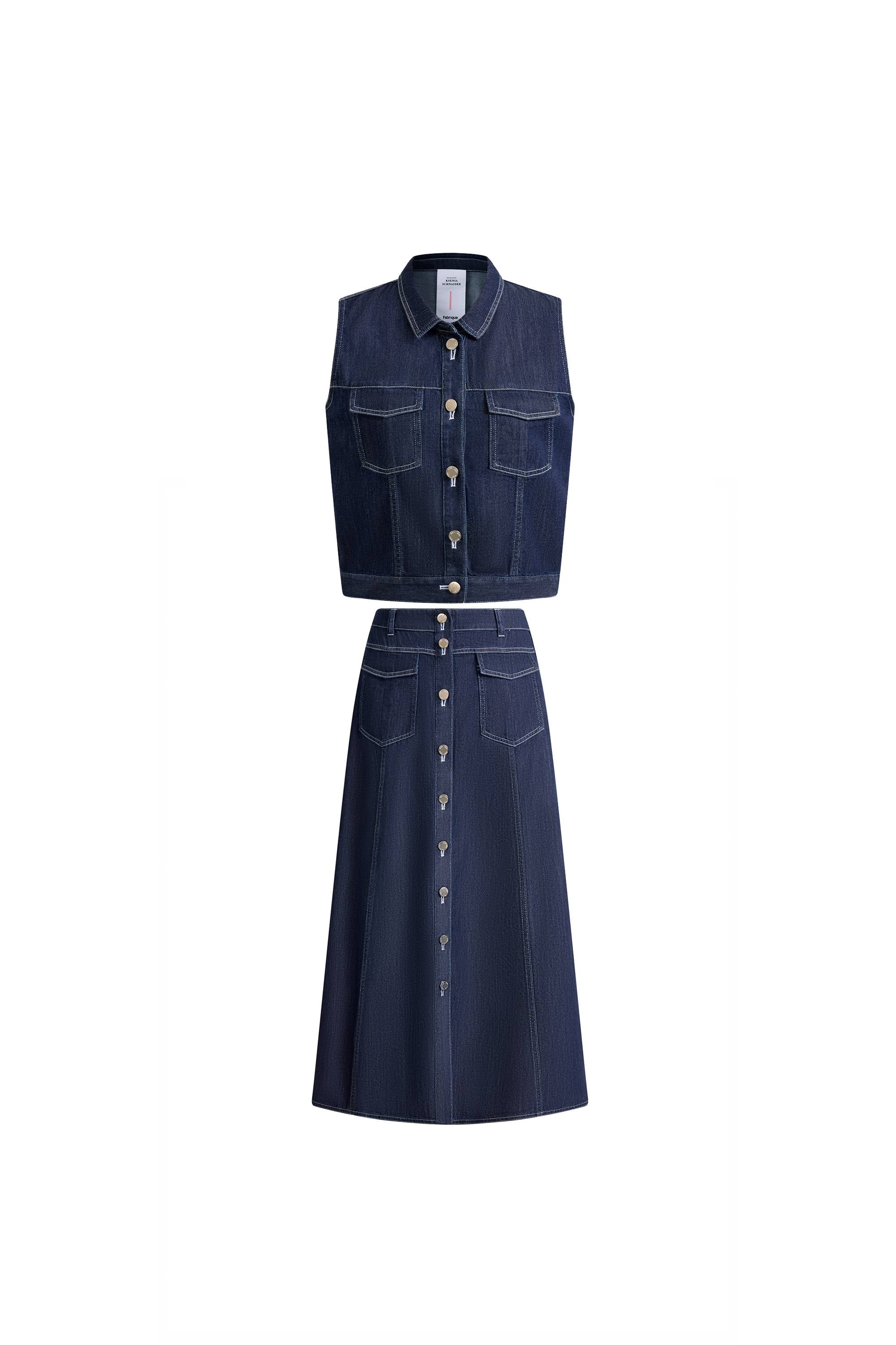 Sloane Tencel Denim Vest Top and Skirts Matching Set in Lightweight Cotton Denim - Image 8