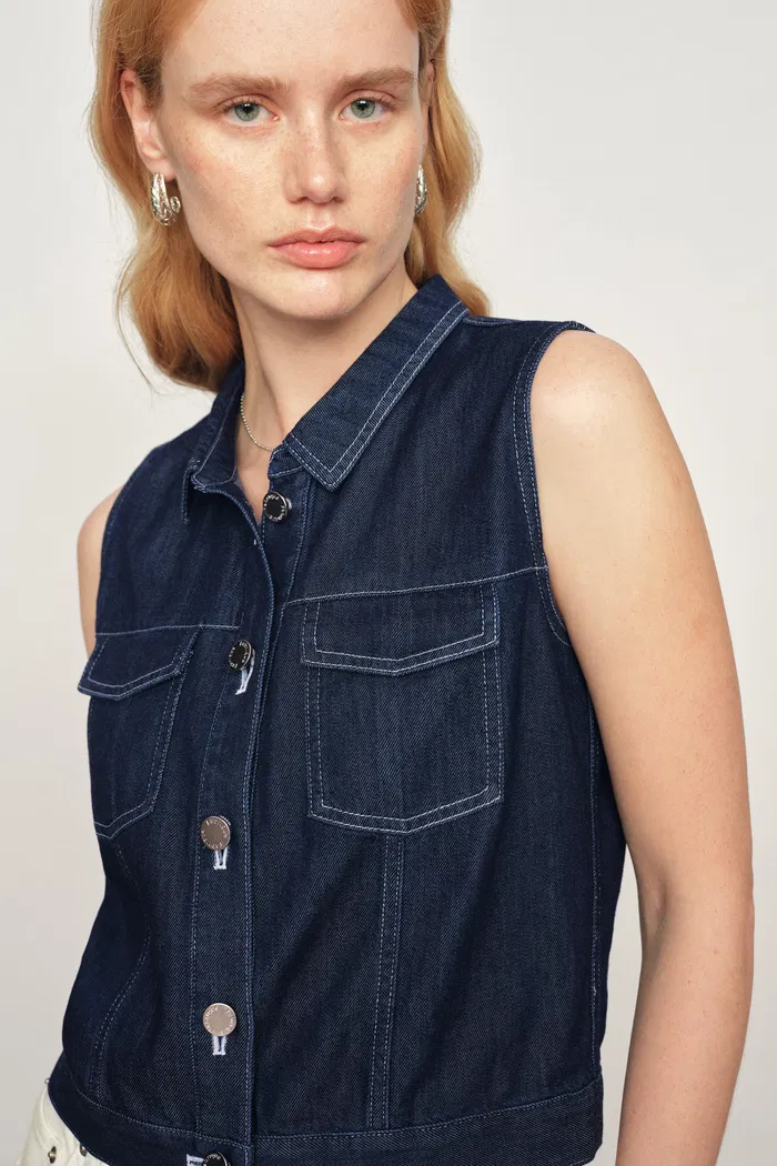 Sloane Tencel Denim Vest Top in Lightweight Cotton Denim - Image 5