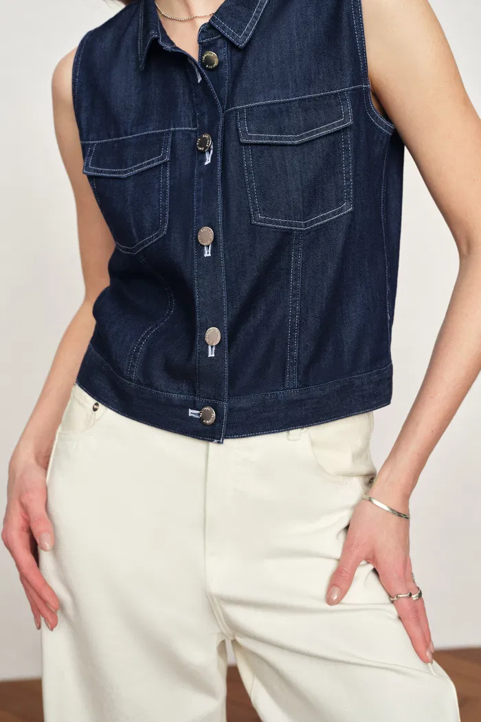 Sloane Tencel Denim Vest Top in Lightweight Cotton Denim - Image 6