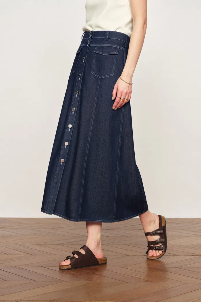 Sloane Tencel Midi Skirt in Lightweight Cotton Denim - Image 3