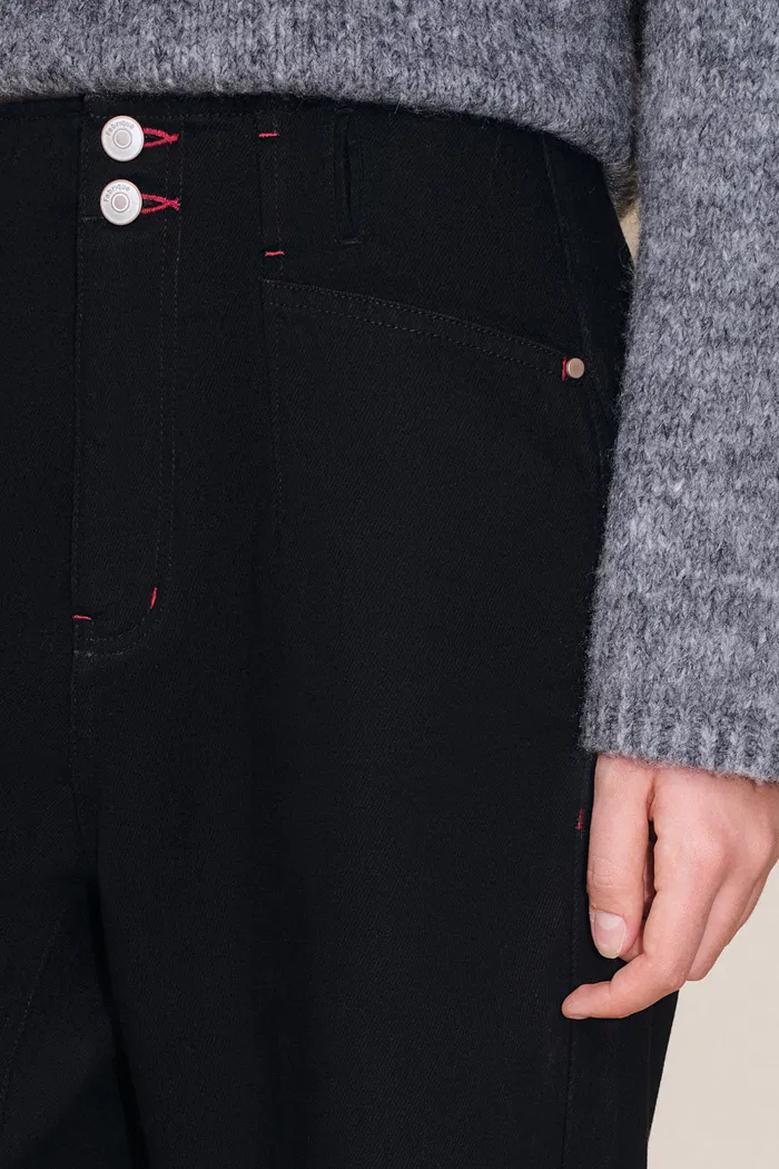 Soft Sculpture Contrast Stitch Barrel Leg Jeans in Cotton Denim - Image 4