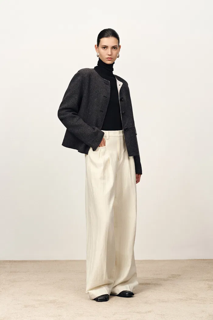 Sola Double Faced Boxy Jacket in Silk Wool Camel Blend