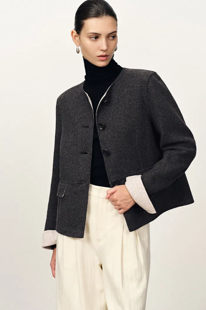Sola Double Faced Boxy Jacket in Silk Wool Camel Blend - Image 2