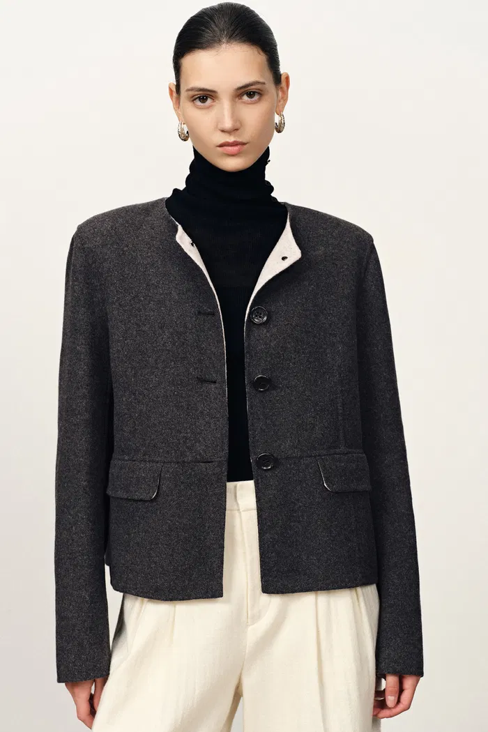 Sola Double Faced Boxy Jacket in Silk Wool Camel Blend - Image 4