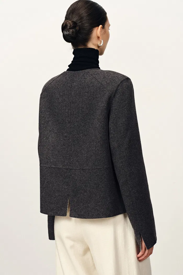 Sola Double Faced Boxy Jacket in Silk Wool Camel Blend - Image 5