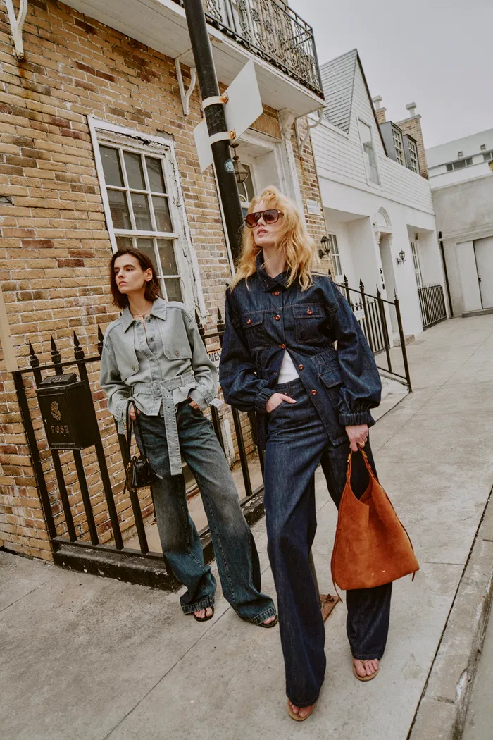 Solene Utility Style Fitted Jacket and Jeans Set in Hemp-Blend Denim - Image 2