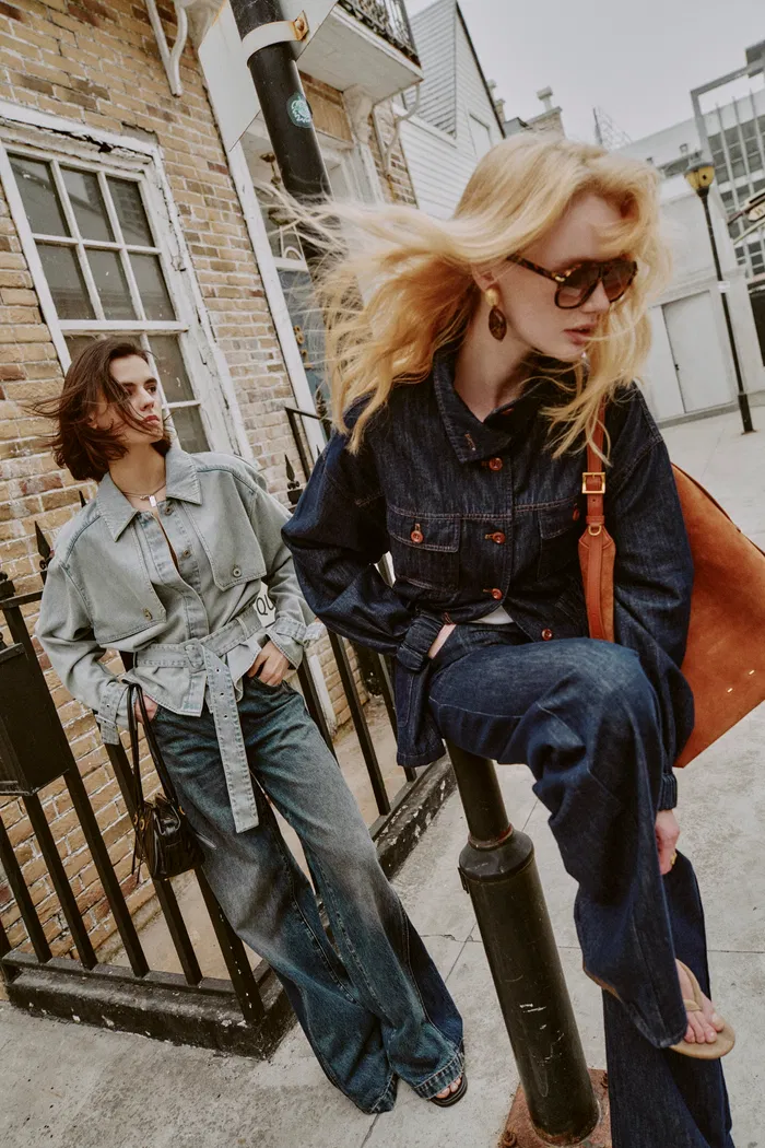 Solene Utility Style Fitted Jacket and Jeans Set in Hemp-Blend Denim - Image 3