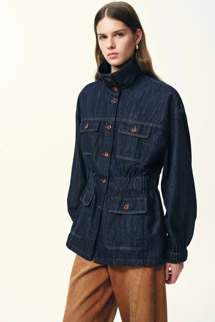 Solene Utility Style Fitted Jacket and Jeans Set in Hemp-Blend Denim - Image 4