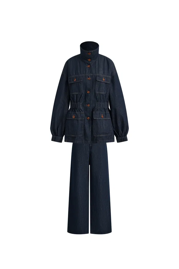 Solene Utility Style Fitted Jacket and Jeans Set in Hemp-Blend Denim - Image 8