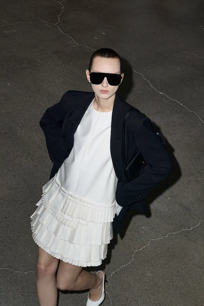 Alice Layered Asymmetric Accordion Dress in Lightweight Blend - Image 3