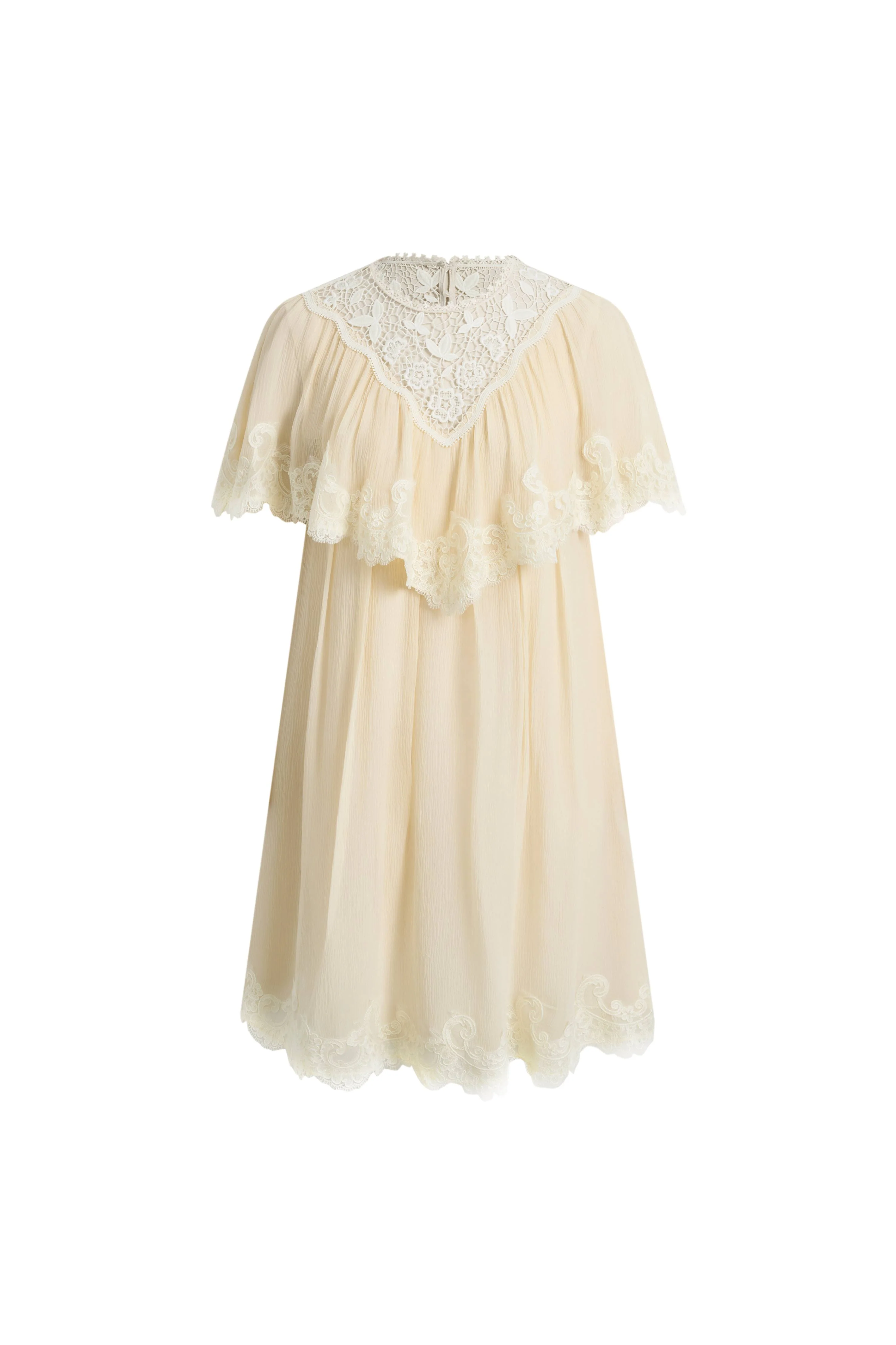 Sophia Lace Embroidery Capelet Short Sleeve Dress in Silk Blend Crinkled Georgette - Image 8