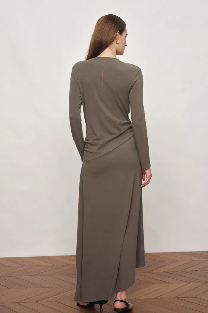 Soren Draped Wrap V-Neck Dress In Stretch Knit - Image 2