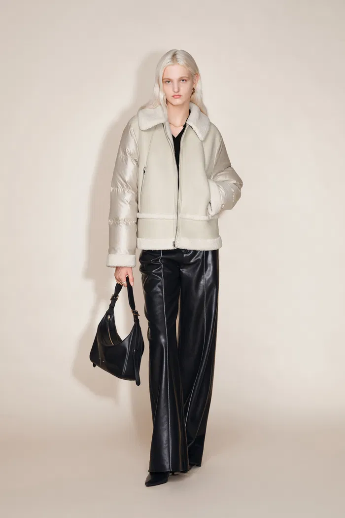 Soren Faux Sherpa Down Jacket in Faux Shearling and Ultra-Light Nylon