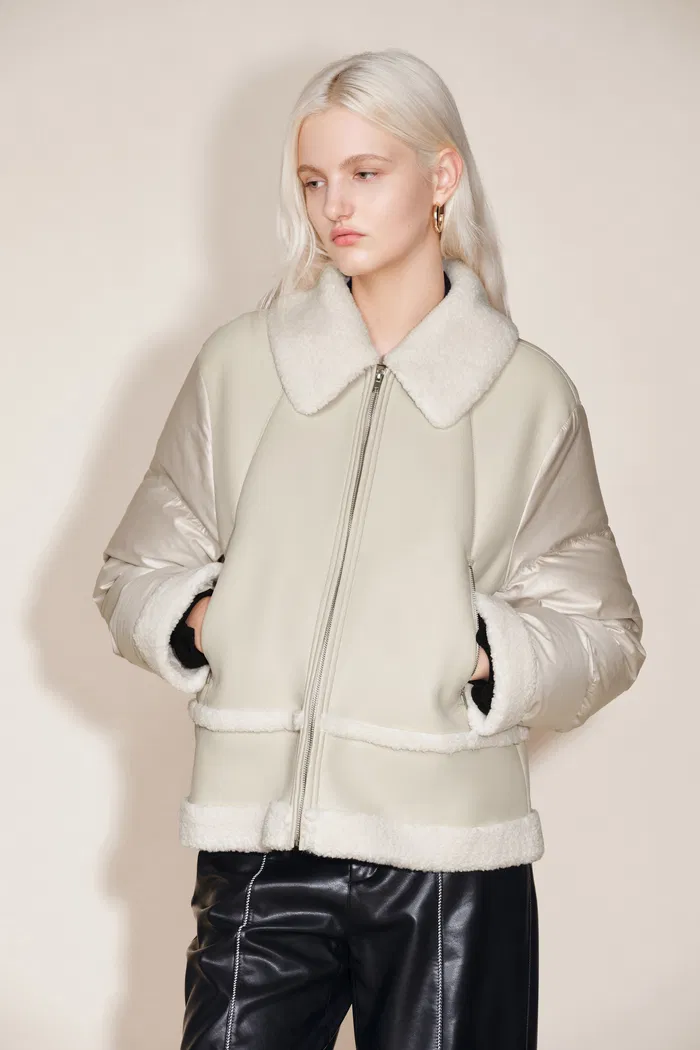 Soren Faux Sherpa Down Jacket in Faux Shearling and Ultra-Light Nylon - Image 4