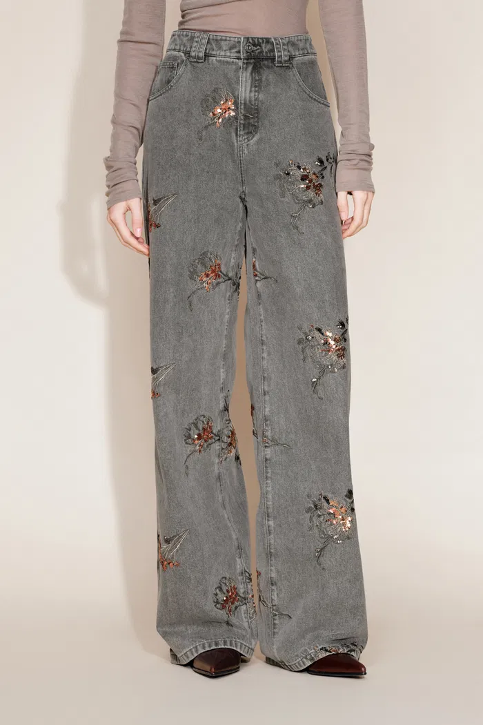 Star Straight Leg Jeans in Beaded Cotton Denim