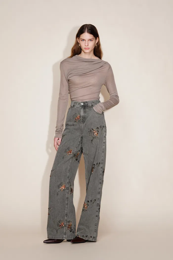 Star Straight Leg Jeans in Beaded Cotton Denim - Image 3
