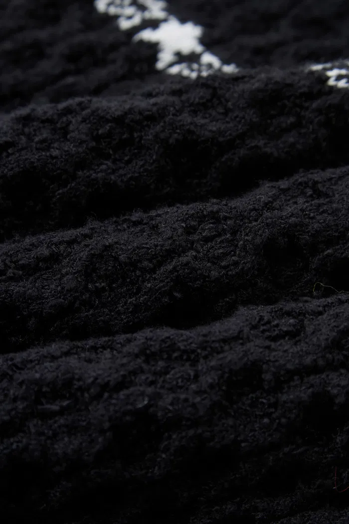 Star Walker Black Fair Isle Pullover in Viscose Wool Pom-Pom Yarn Knit - Image 9