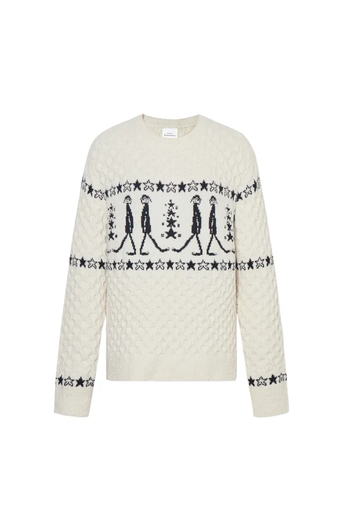 Star Walker White Fair Isle Pullover in Viscose Wool Pom-Pom Yarn Knit - Image 11