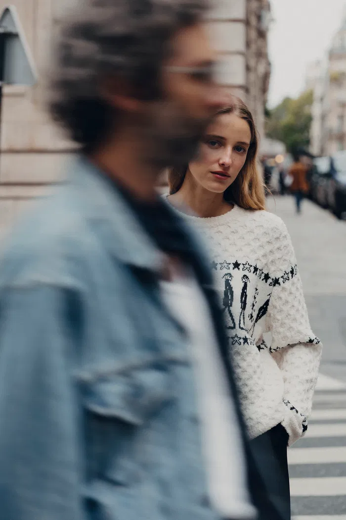 Star Walker White Fair Isle Pullover in Wool Pom-Pom Yarn Knit - Image 3