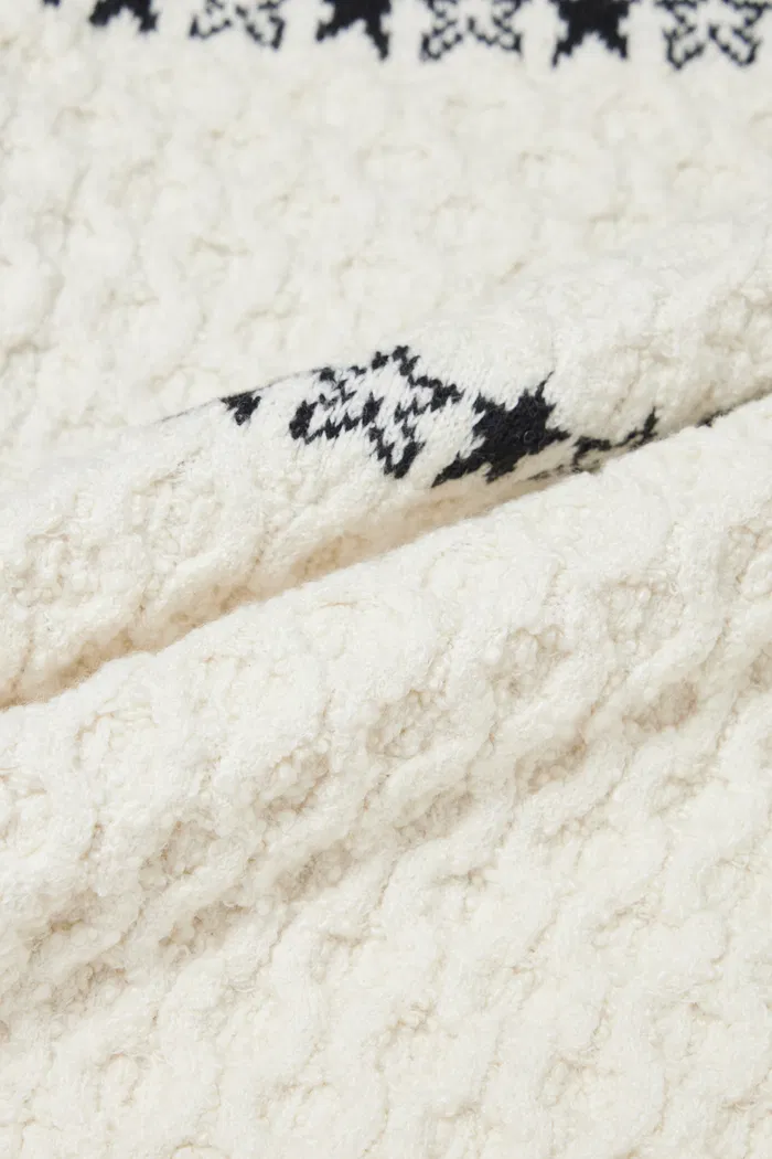 Star Walker White Fair Isle Pullover in Wool Pom-Pom Yarn Knit - Image 9
