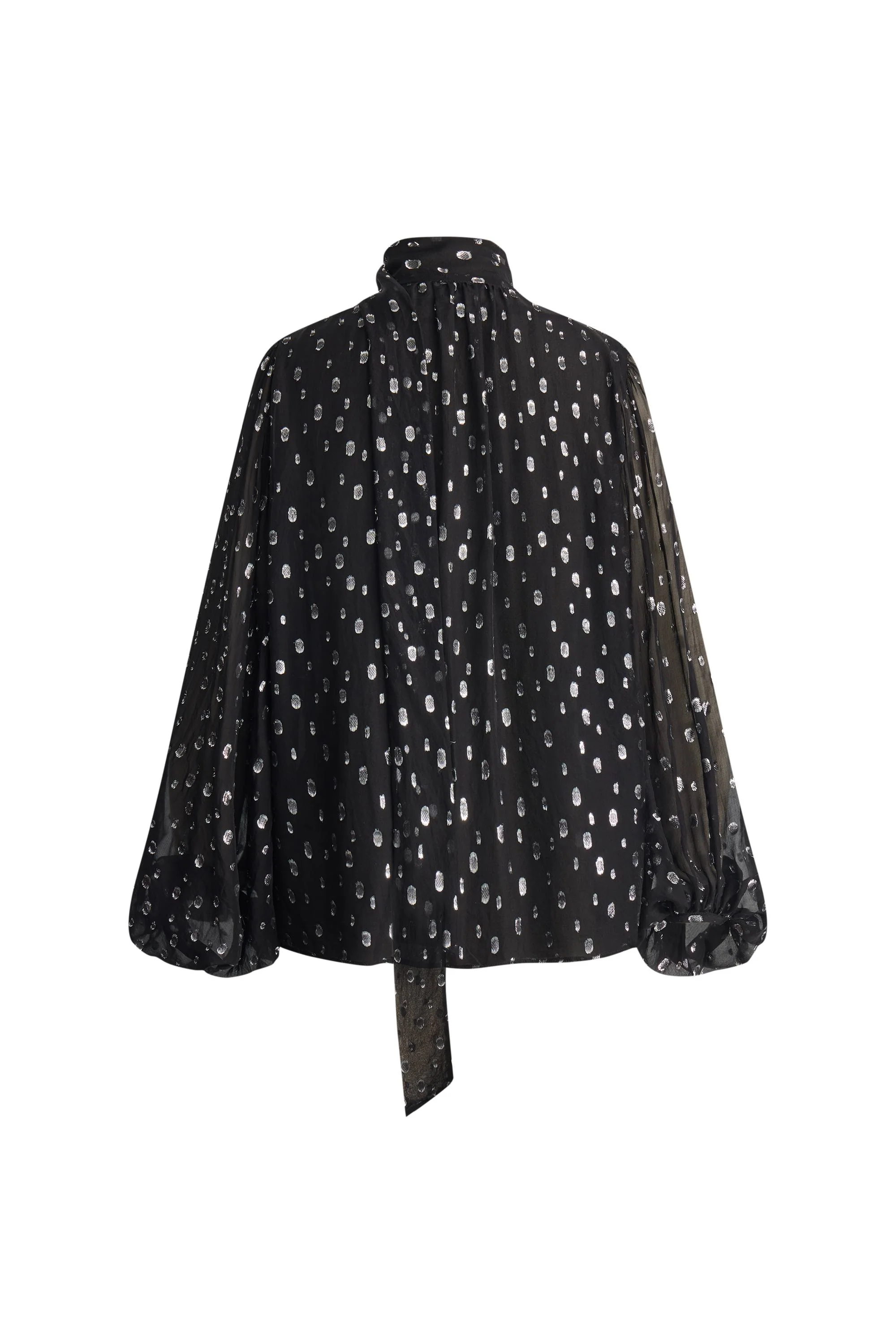 Stars Neck Scarf Blouse Silk Crepe with Metallic Accents - Image 10