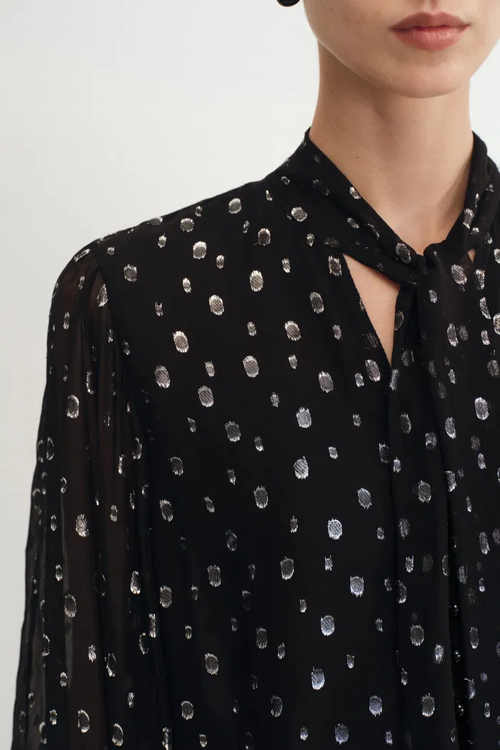 Stars Neck Scarf Blouse Silk Crepe with Metallic Accents - Image 6