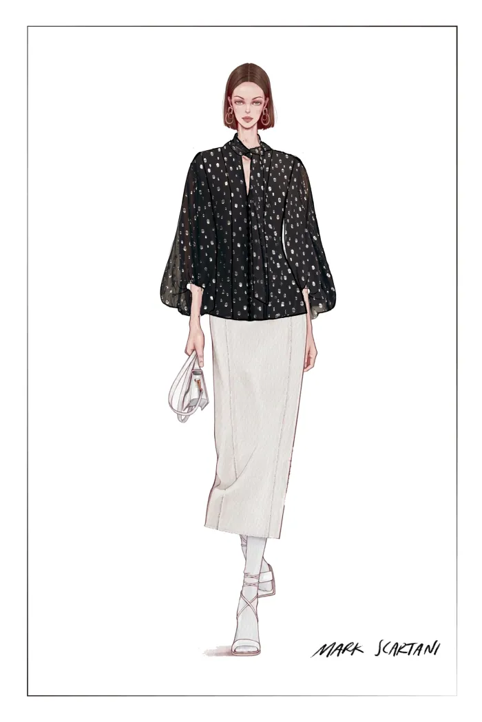 Stars Neck Scarf Blouse Silk Crepe with Metallic Accents - Image 8