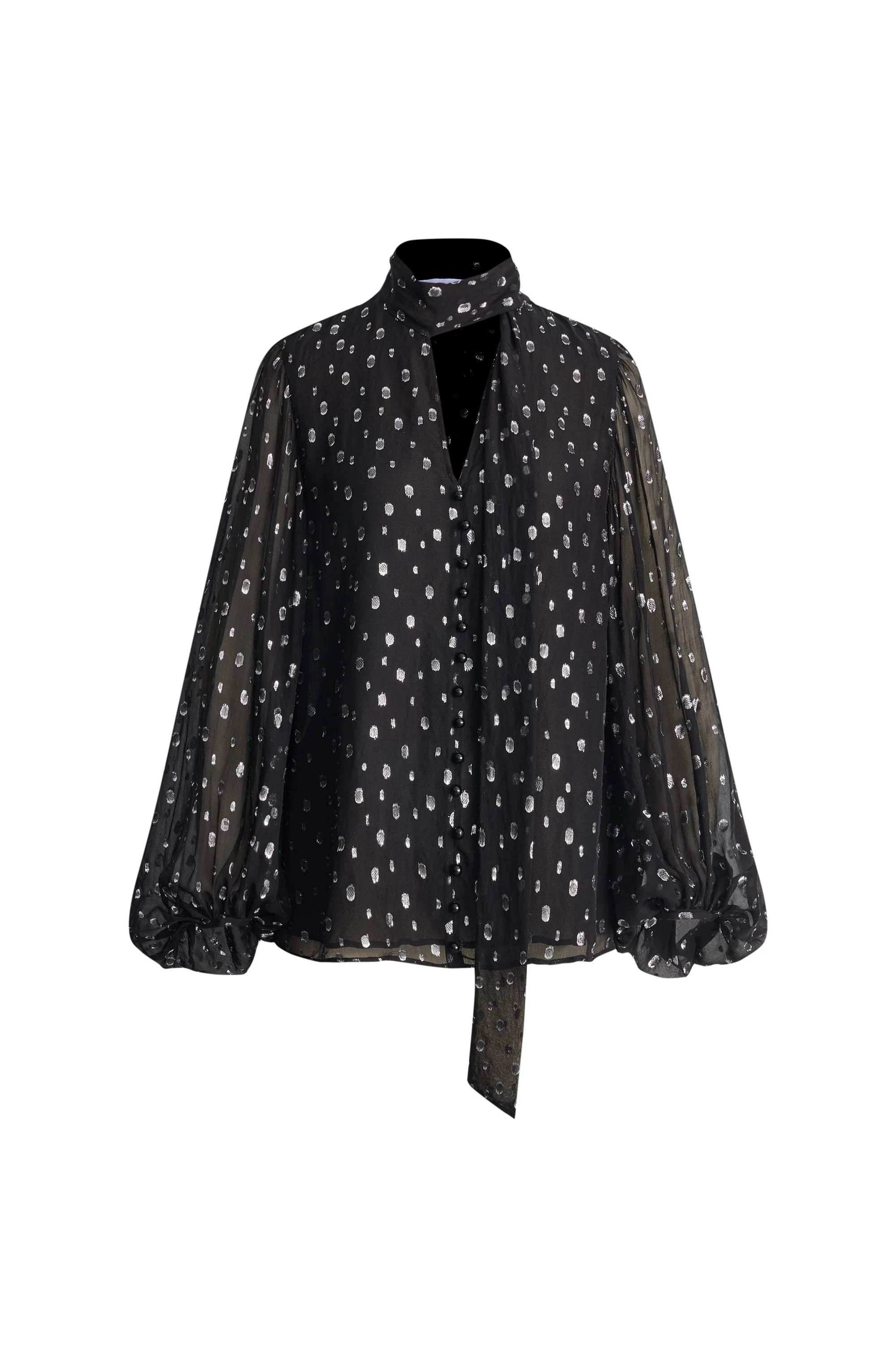 Stars Neck Scarf Blouse Silk Crepe with Metallic Accents - Image 9