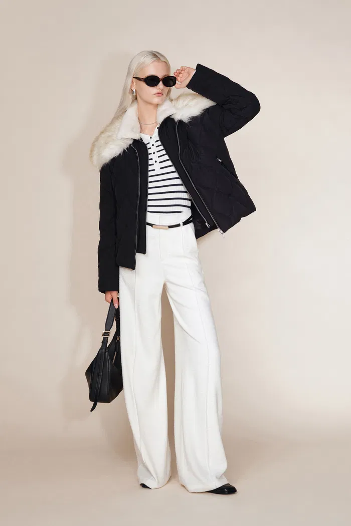 Stella Layered Look Faux Fur Collar Down Jacket in Sorona 4-Way Stretch Fabric - Image 3