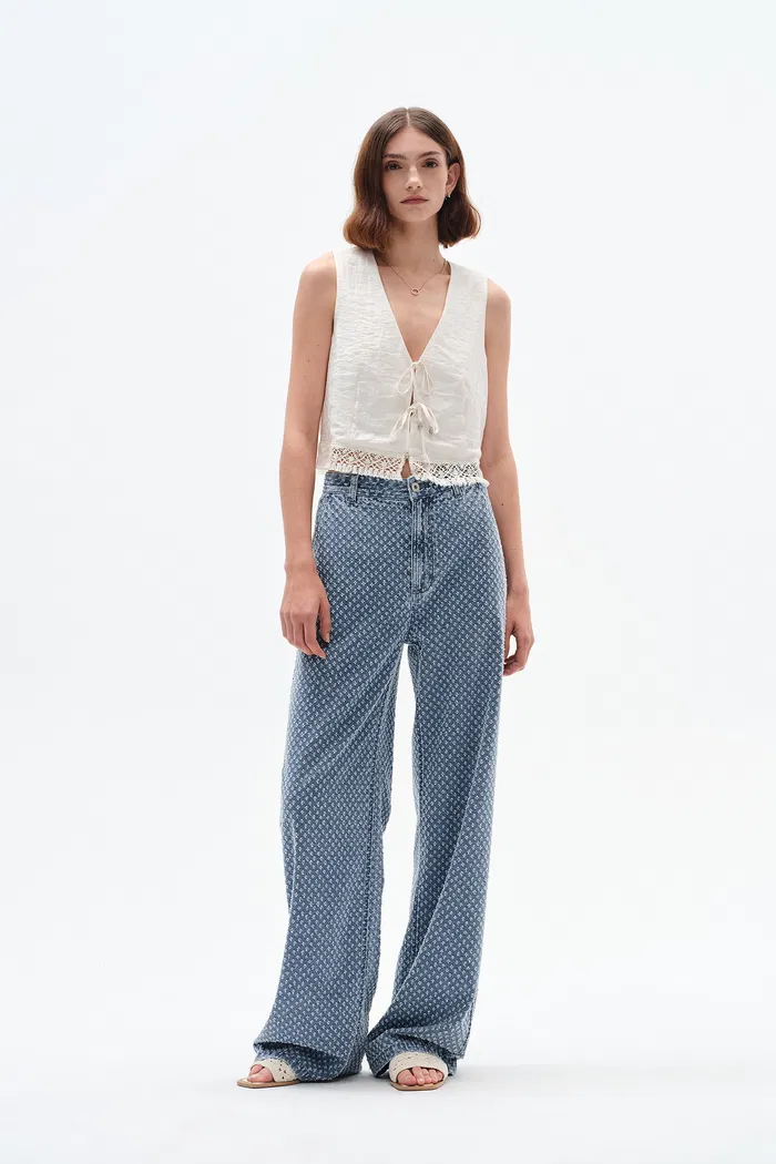 Sunny Wide Leg Jacquard Jeans in Cotton Denim - Image 3