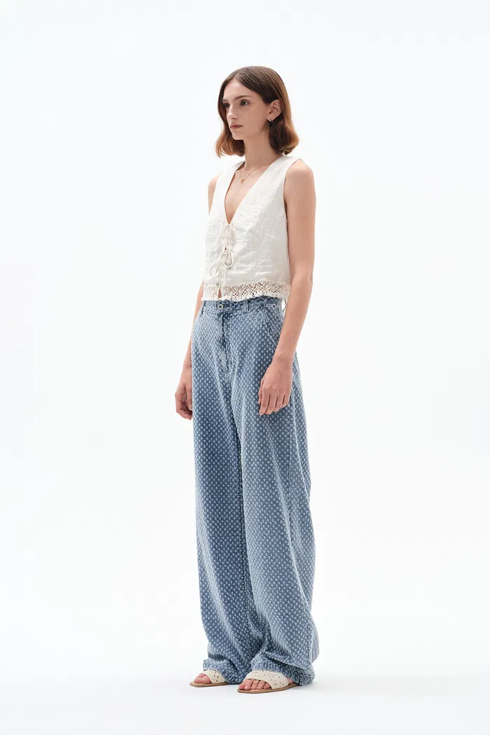 Sunny Wide Leg Jacquard Jeans in Cotton Denim - Image 4