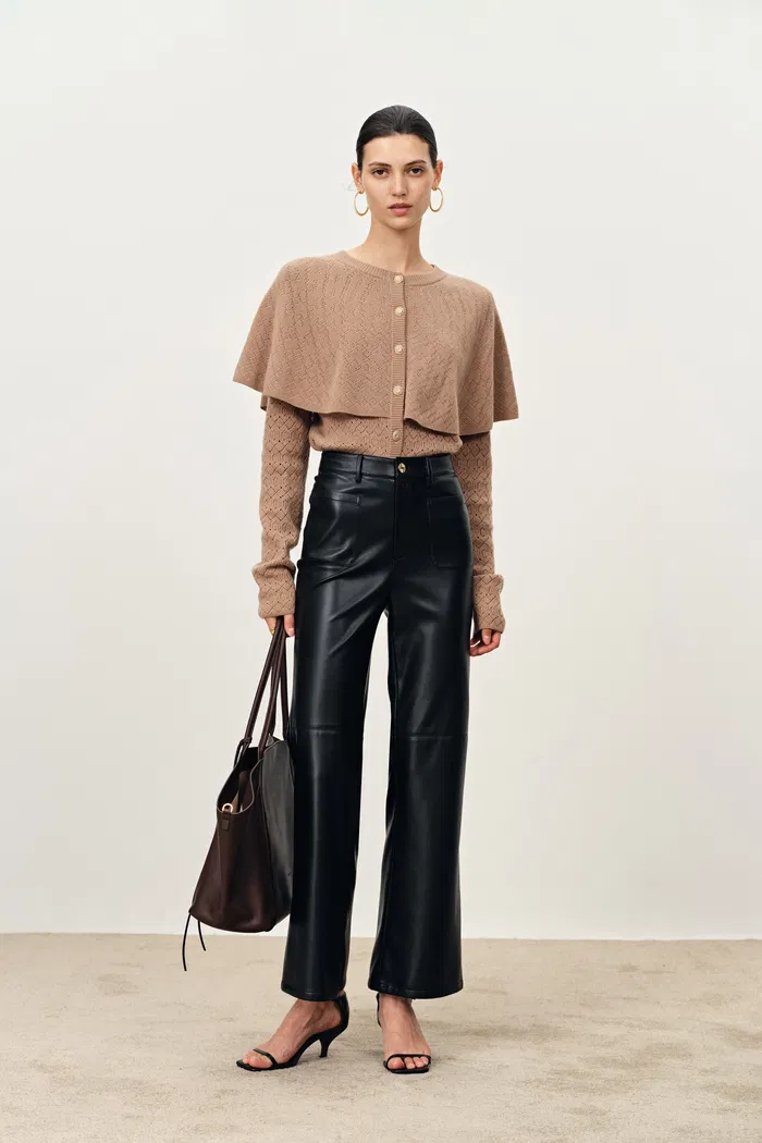 Susan Knee Seams Cropped Flared Faux Pants in Non Animal leather - Image 2