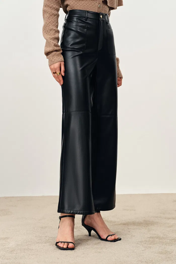 Susan Knee Seams Cropped Flared Faux Pants in Non Animal leather - Image 3