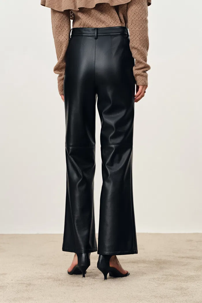 Susan Knee Seams Cropped Flared Faux Pants in Non Animal leather - Image 4