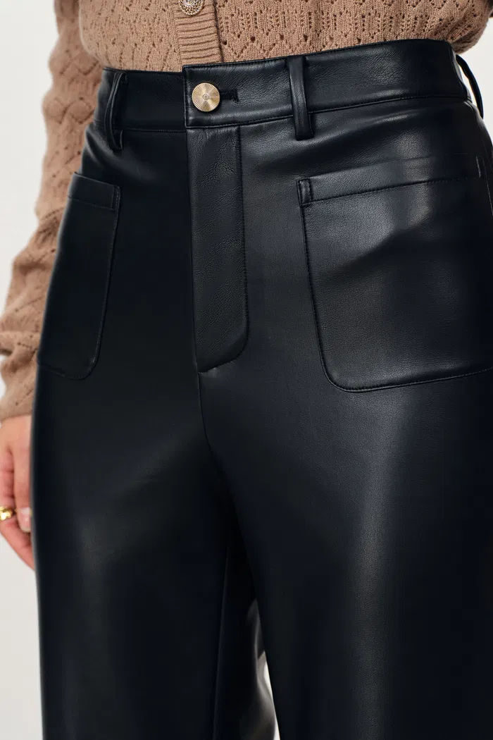 Susan Knee Seams Cropped Flared Faux Pants in Non Animal leather - Image 5