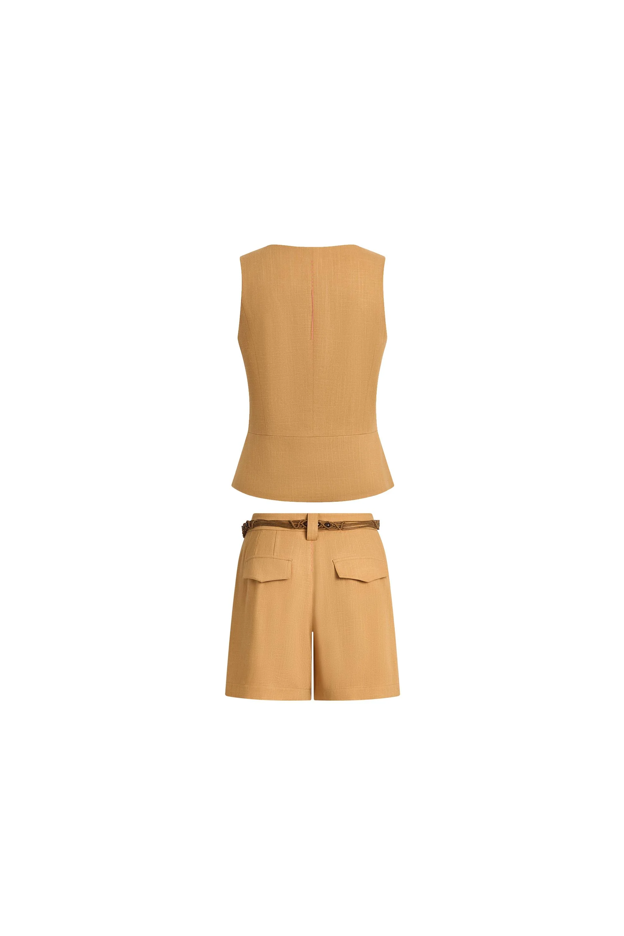 Suzane Handwork Stitched Scalloped Trim Sleeveless Top and Shorts Set in Linen Blend Suiting - Image 7